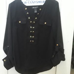 INC Black Polyester Long Sleeve Shirt